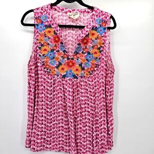 Savanna Jane Embroidered Boho Pink & White Tank Womens Size 1x